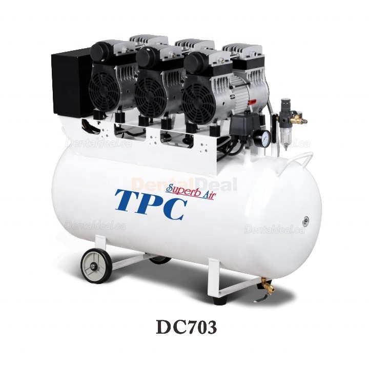 TPC DC701/702/703/704 Dental Lab Silent Oilless Air Compressor with 32-120L Tank